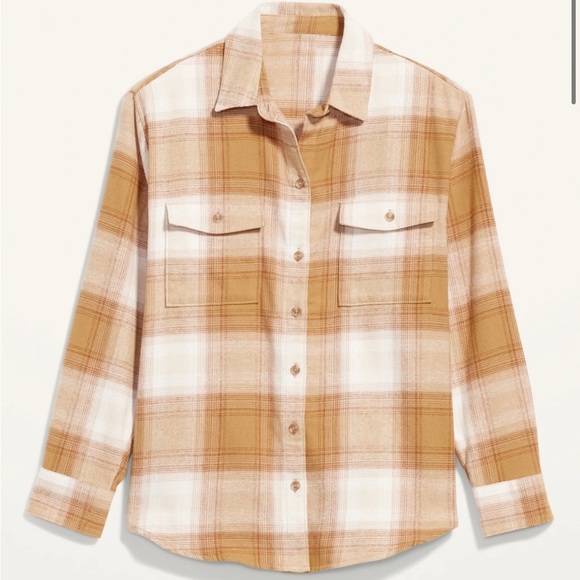 Cream Plaid Flannel Boyfriend Shirt - Picture 2 of 3